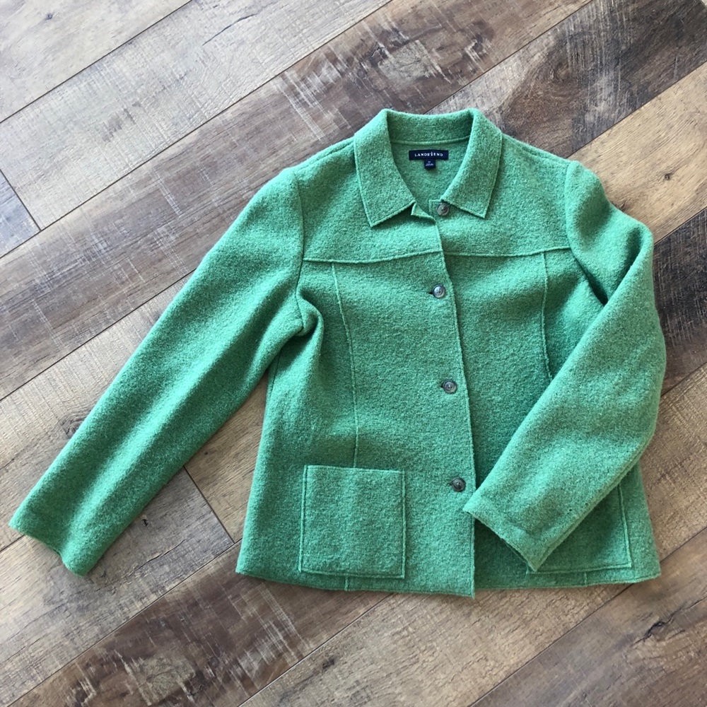 Light green boiled wool Lands End jacket